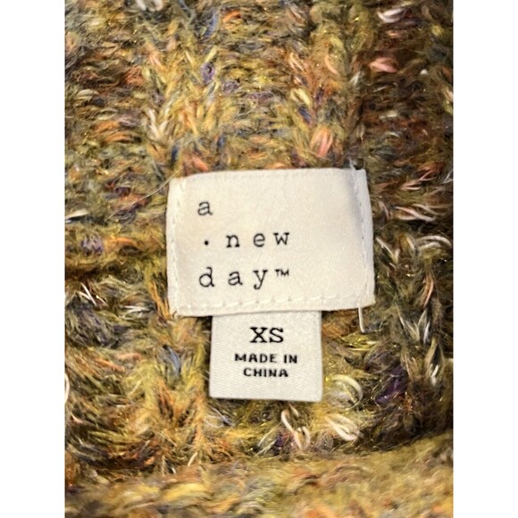 A New Day Orange Green Relaxed Long Sleeve Mock Neck Pullover Sweater Size XS - Picture 3 of 5